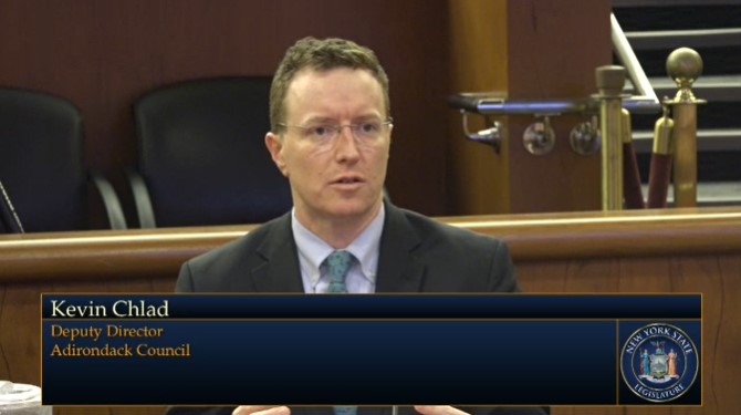 Kevin Chlad testifying to a joint hearing on the environment in Albany