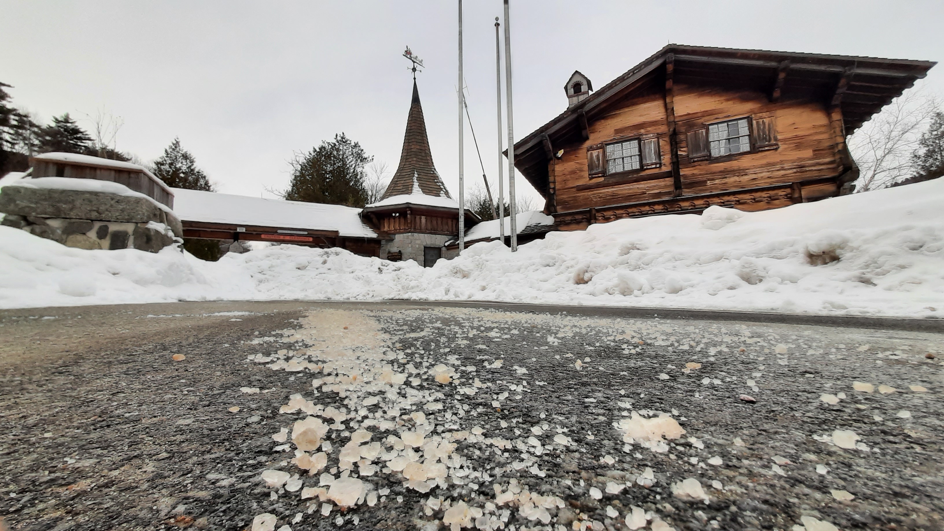 a pile of road salt on a road