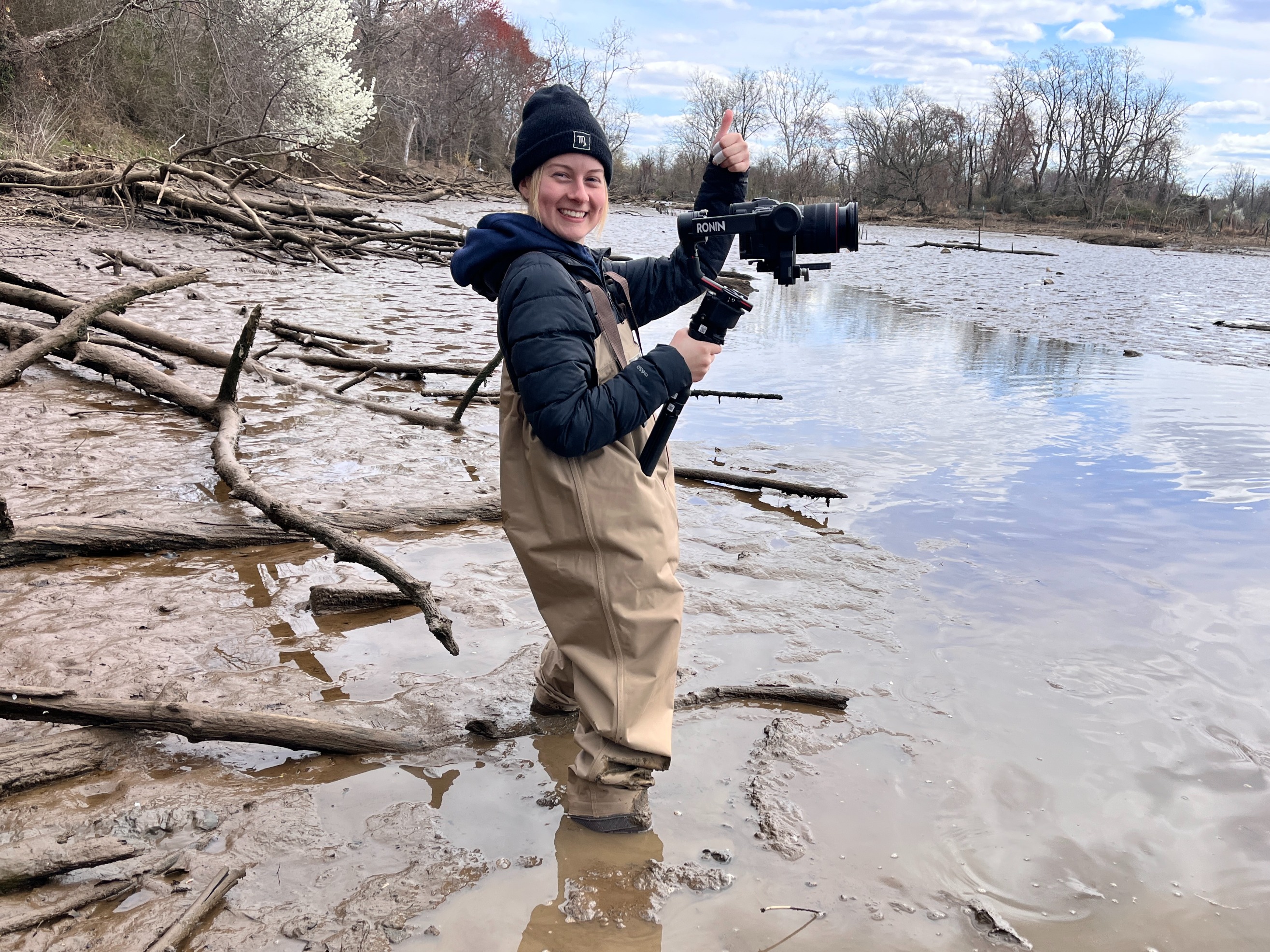 3.	Sinking into the mud on a environmental film shoot near the Anacostia River in Washington, D.C.